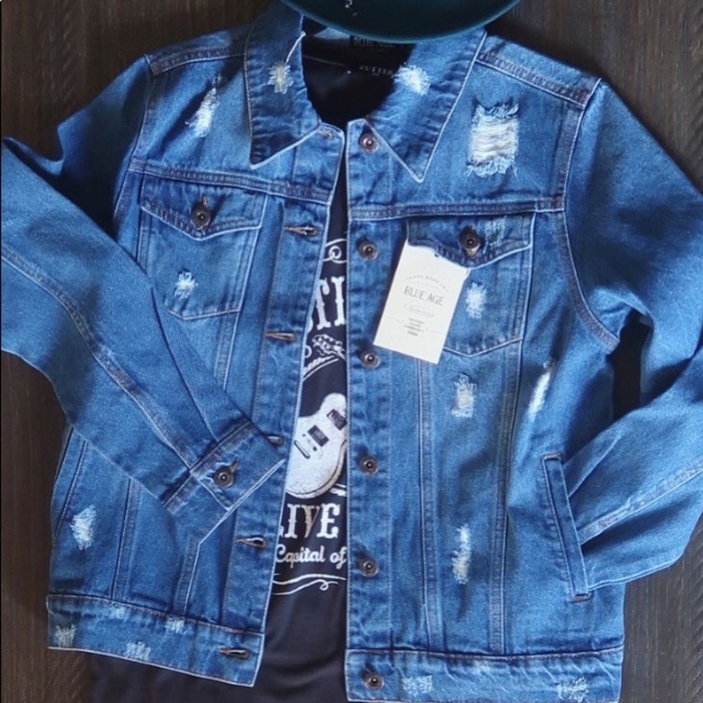 Distressed denim jacket